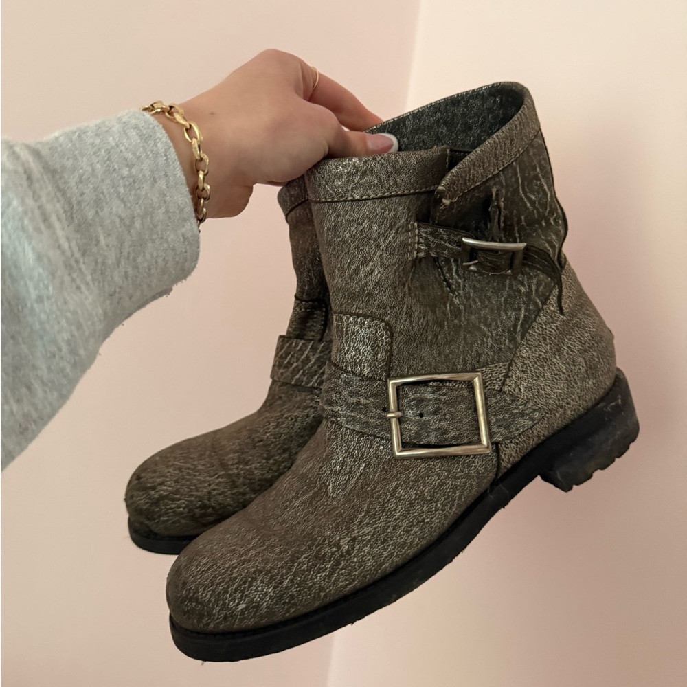 Authentic Jimmy Choo Metallic leather Textured Boots
